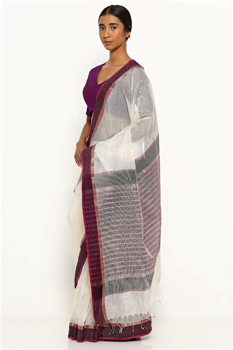 White Silk Cotton Maheshwari Day Saree – Via East
