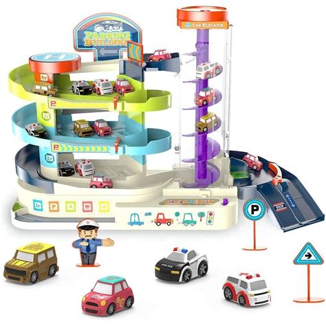 Buy HAPPY HUES® Car Track Set 3 Level Race Track & Toy Garage Playset ...