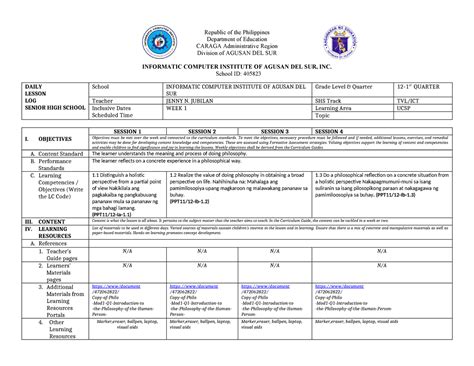 Image result for Daily Lesson Log Template