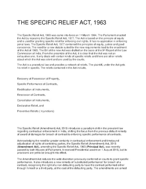 THE Specific Relief ACT - THE SPECIFIC RELIEF ACT, 1963 The Specific ...