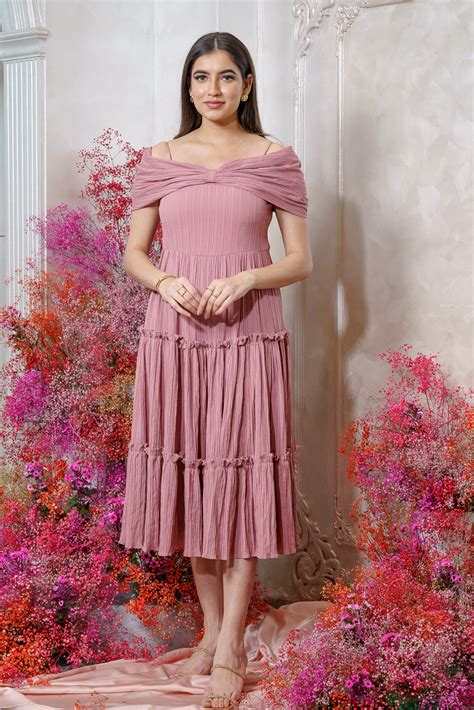 Peach Tier Midi Dress with Gathered Bow – LabelSwish