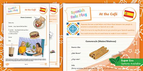 At the Café Spanish Role Play Menu