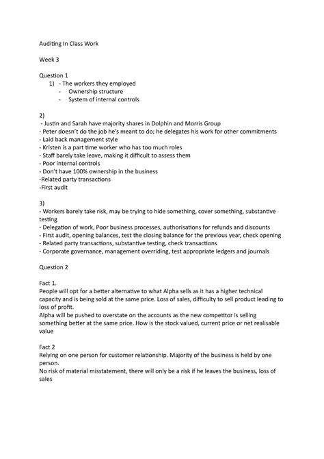 Auditing In Class Work - Auditing In Class Work Week 3 Question 1 1 ...