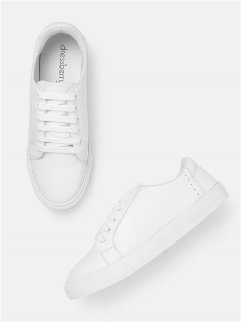 Dressberry Women White Solid Leather Sneakers Sneakers For Women - Buy ...