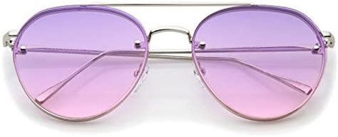 Buy Modern Temple Brow Bar Rimless Gradient Colored Flat Lens Aviator ...