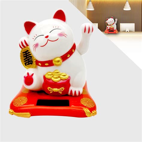 Amazon.com: Hongzer Lucky Cat, Solar Powered Cute Waving Cat, Maneki Neko Waving Arm for Fortune ...