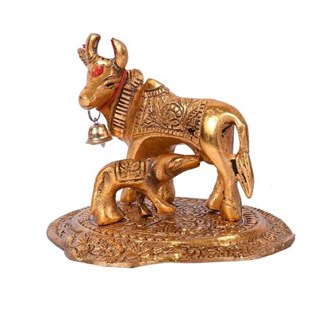 Buy Ethenic HANDICRAFTS Kamdhenu Cow with Calf Statue Idol Figurine ...
