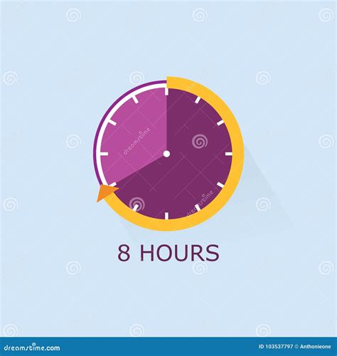 8 Hours Timer Icon with Orange Arrow Vector Illustration on Blue ...