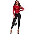 MIRABI Women Sheer Mesh Long Sleeve Slim Fit Crop Top Without Bra (X ...