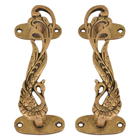 Designer Brass Door Handles Peacock With Long Feathers In Pair