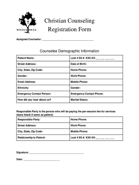 Fillable Online Free Church Counseling Application and Consent FormFREE ...