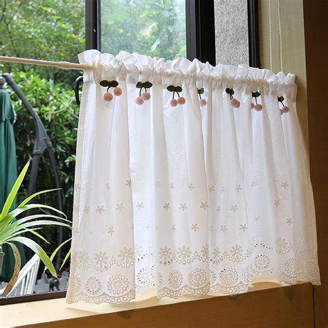 Amazon.com: Short Curtain for Small Windows White Cotton Flower ...