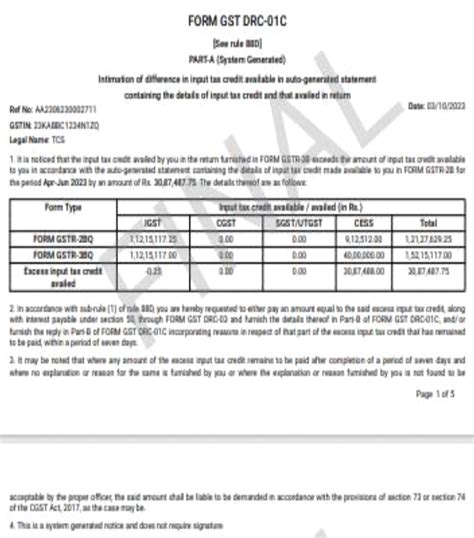 GSTN Advisory on DRC-01C Compliance for ITC Discrepancies