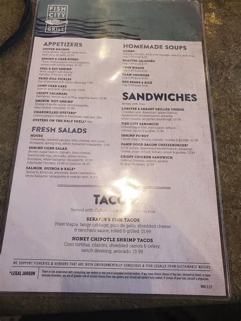 Menu at Fish City Grill restaurant, Waxahachie
