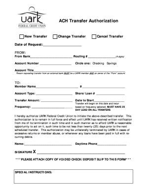 ACH Transfer Authorization Form - Blank Fillable Template | Fill Out ...