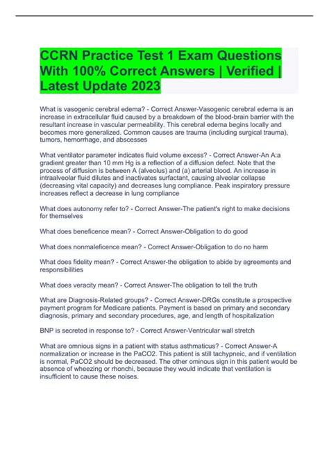 CCRN Practice Test 1 Exam Questions With 100% Correct Answers ...