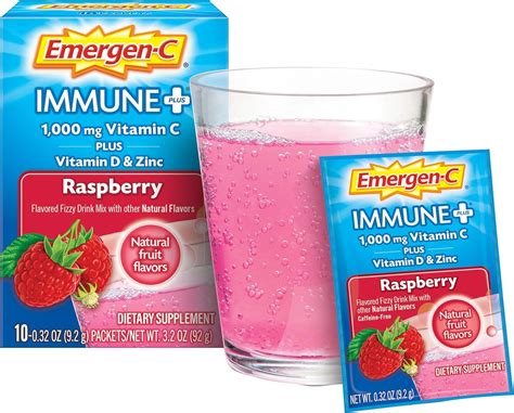 Emergen-C Immune+ Raspberry Fizzy Drink Mix - 1000mg Vitamin C, D ...