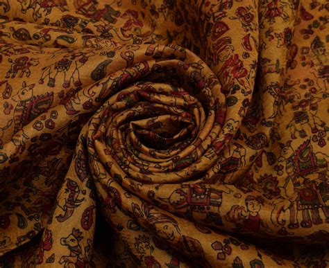 Sushila Vintage Brown Saree 100% Pure Silk Printed Soft Craft 5 Yard F