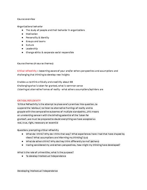 MGMT 202 L1 Notes - Course overview Organizational behavior The study ...