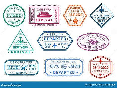 Passport Visa Stamps Set, Arrival and Departure Stock Vector ...