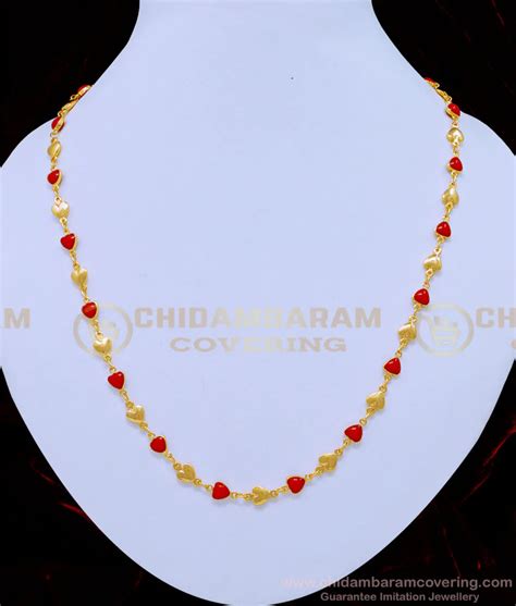 Buy Gold Plated Daily Wear Heart Model Red Coral Short Chain Design Buy ...
