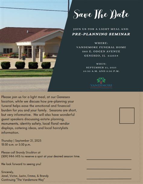 Pre-Planning Seminar hosted by: Vandemore Funeral Homes - Geneseo ...