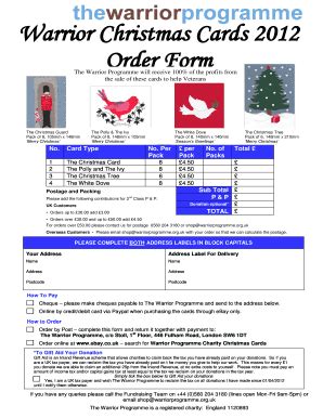 Fillable Online warriorprogramme org Warrior Christmas Cards 2012 Order ...