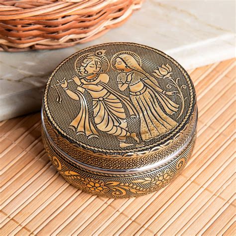 Stainless Steel Container Radha Krishna Oxidized Meenakari Box