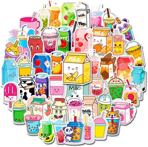 50 Pcs Cute Drink Bottle Stickers Kawaii Boba Beverage Stickers Bubble ...