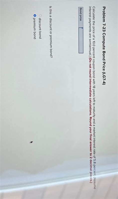 Solved Problem 7-23 ﻿Compute Bond Price (LG7-4)Calculate the | Chegg.com