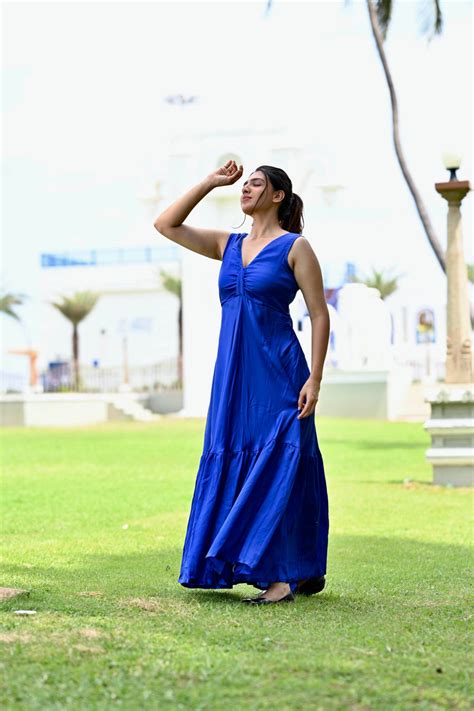 Royal Blue V-Neck Fit and Flare Dress – Radheys