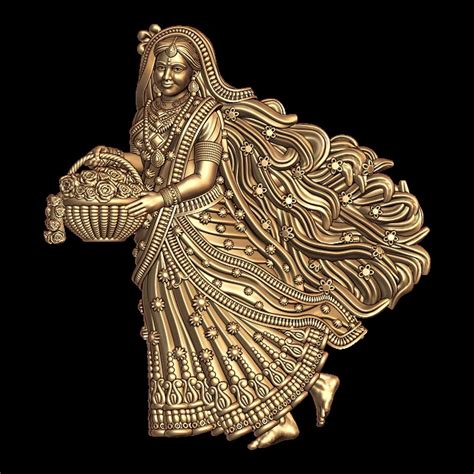 Indian Lady 3D Model | Holding A Bucket Of Flowers