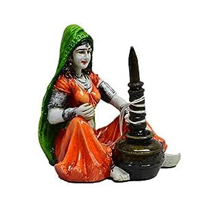 Buy eCraftIndia Rajasthani Lady Using Makhan Handi Polyresin Statue (10 ...