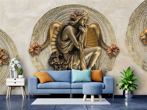 999STORE Designer Beautiful 3D Lady Thinking Wall Paper for Living Room ...