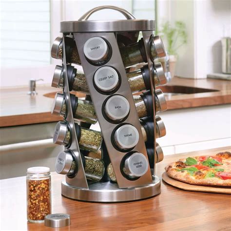 Kamenstein Stainless Steel 20 Jar Revolving Spice Rack With Spices