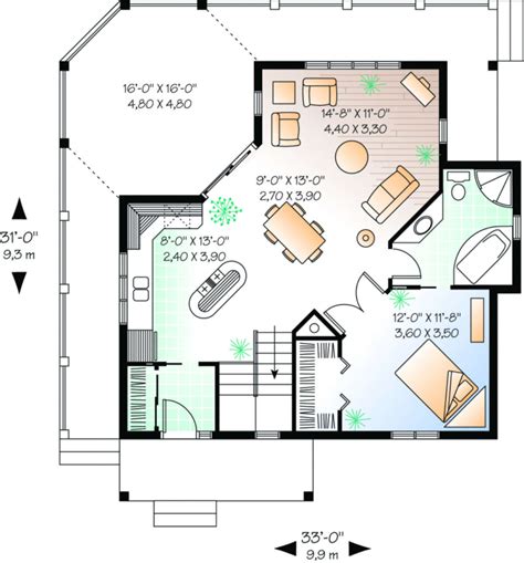 Cottage Plan - 840 Square Feet, 1 Bedroom, 1 Bathroom | Floor Plan #034 ...
