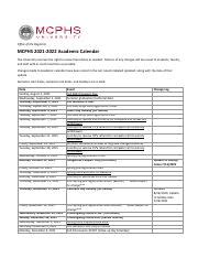 2122AcademicCalendar.pdf - Office of the Registrar MCPHS 2021-2022 ...