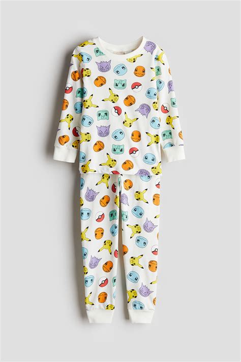 Printed cotton jersey pyjamas - White/Pokémon - Kids | H&M IN