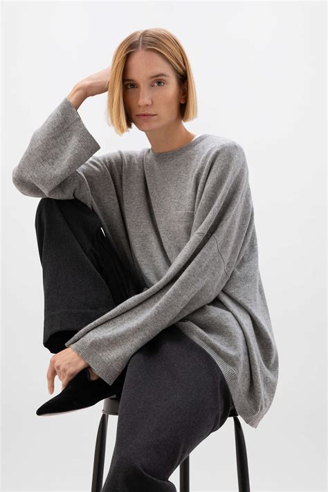 Slouchy Light Grey Women's Cashmere Sweater | Women's Cashmere ...