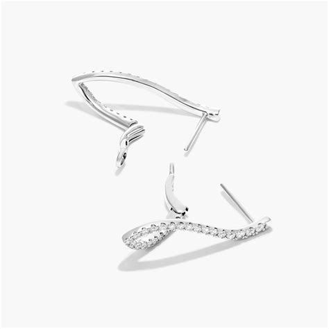 Twisted Diamond Hoop Earrings In 14K White Gold-81560w14
