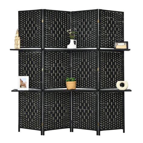 Buy COSTWAY 4/6 Panel Folding Room Divider, Wooden Hand-Woven Fiber ...