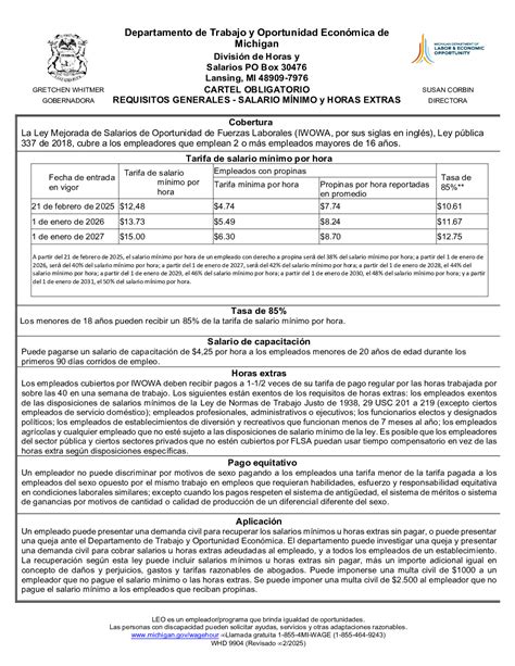 Free Michigan Minimum Wage - Spanish Labor Law Poster 2026
