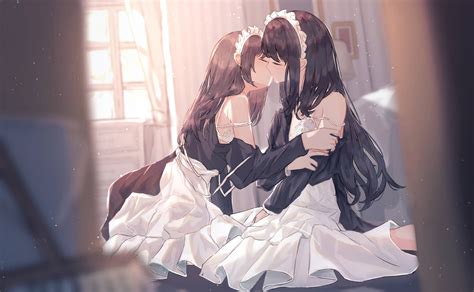 Download Anime Maid Women Kissing Wallpaper | Wallpapers.com