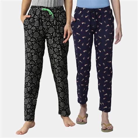 Buy Kryptic Women Printed Pure Cotton Lounge Pants (Pack of 2) Online