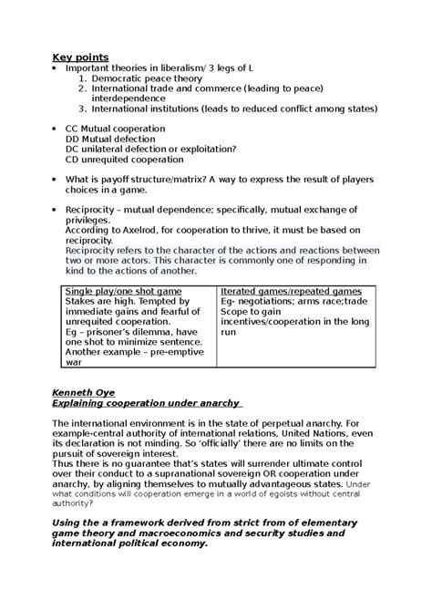 Kenneth Oye - Int relations - Key points Important theories in ...