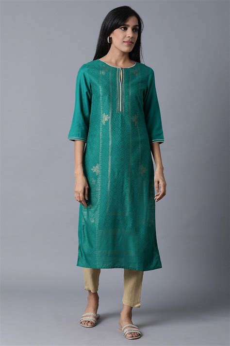 Buy Sap Green Foil Print kurta In Keyhole Neck @ 1699 | W for woman ...