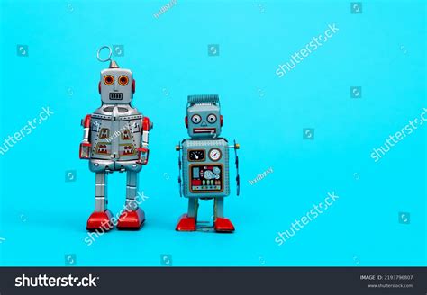 Retro Robot Toys On Blue Background Stock Photo 2193796807 | Shutterstock