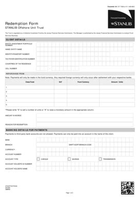 Fillable Online Redemption Form - STANLIB Fax Email Print - pdfFiller