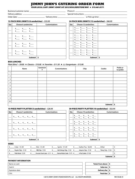 JIMMY JOHNS CATERING ORDER FORM - Fill and Sign Printable Template ...