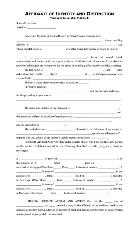 Free Printable Affidavit Of Identity Form Templates [PDF]